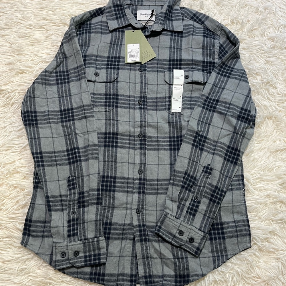 K51 Goodfellow & Co Blue and Gray Plaid Men's Shirt